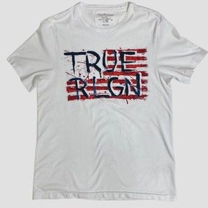 True Religion Unisex T Shirt  White Red Blue Flag USA July 4th M